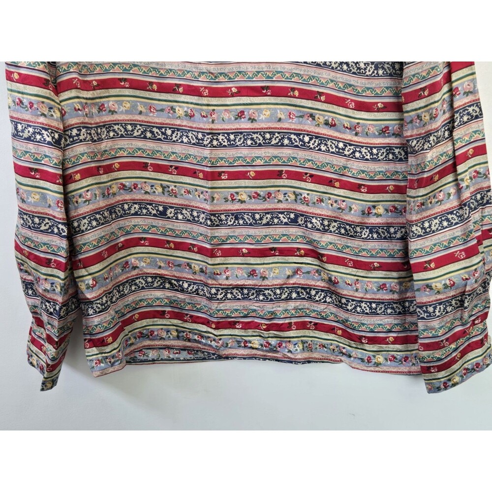 VTG Talbots Blouse Womens 4 Striped Floral 100% Silk Boho Artsy Whimsy Fairy - Picture 3 of 8